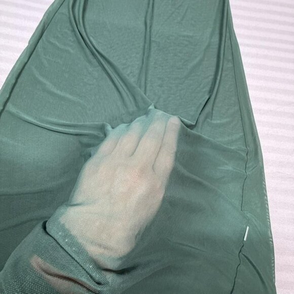 Sheer Lace Trim Nightgown Slip Dress Womens Large Green Halter Mesh Lingerie - Picture 2 of 10